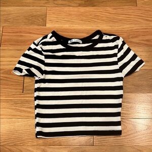 Black and White Striped Kids Cropped Shirt